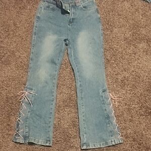 Women's Light Blue Lace-Up Jeans